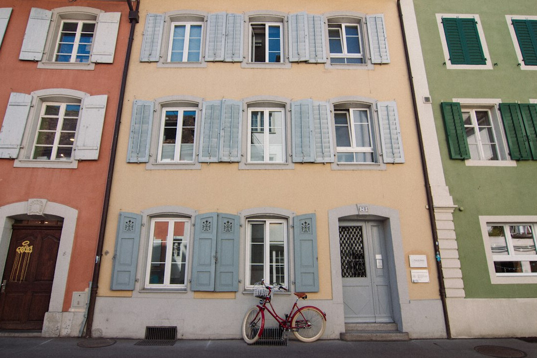 Rows of residential apartment buildings in a Swiss city