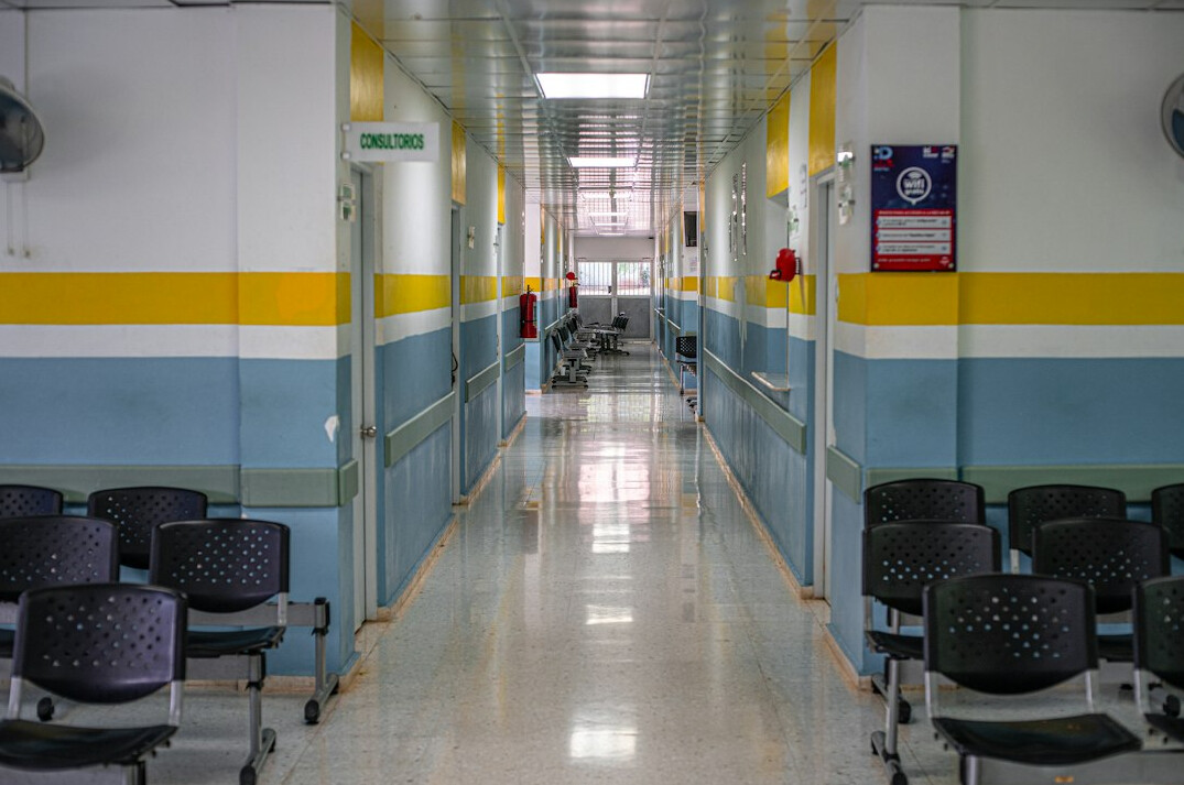 Quiet corridor inside a modern hospital