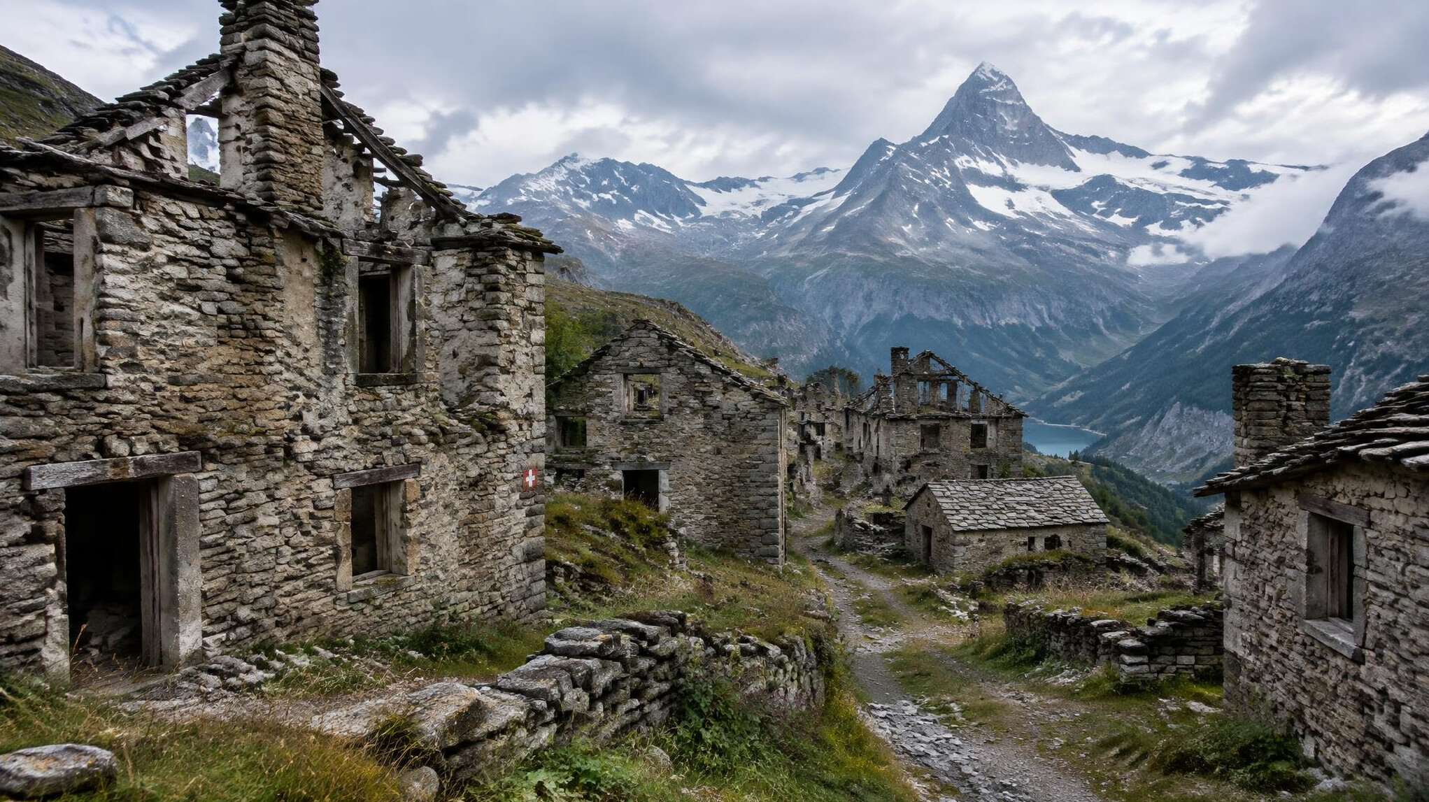 abandoned swiss village ruins